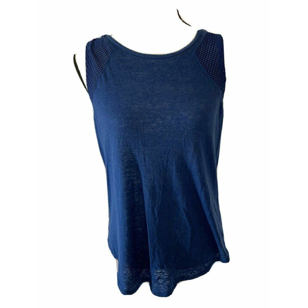 Twenty Montreal Womens Solid Navy Blue Linen Tank Top  Large